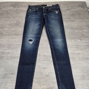 AG Adriano Goldschmied Legging Super Skinny Jeans Womens 30R Dark Wash Distresse
